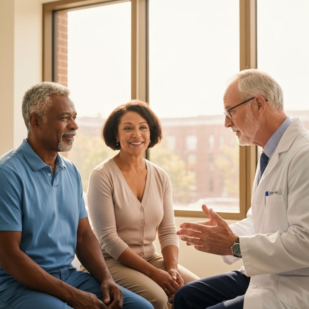 Patients consulting with spine surgeon in modern Atlanta clinic